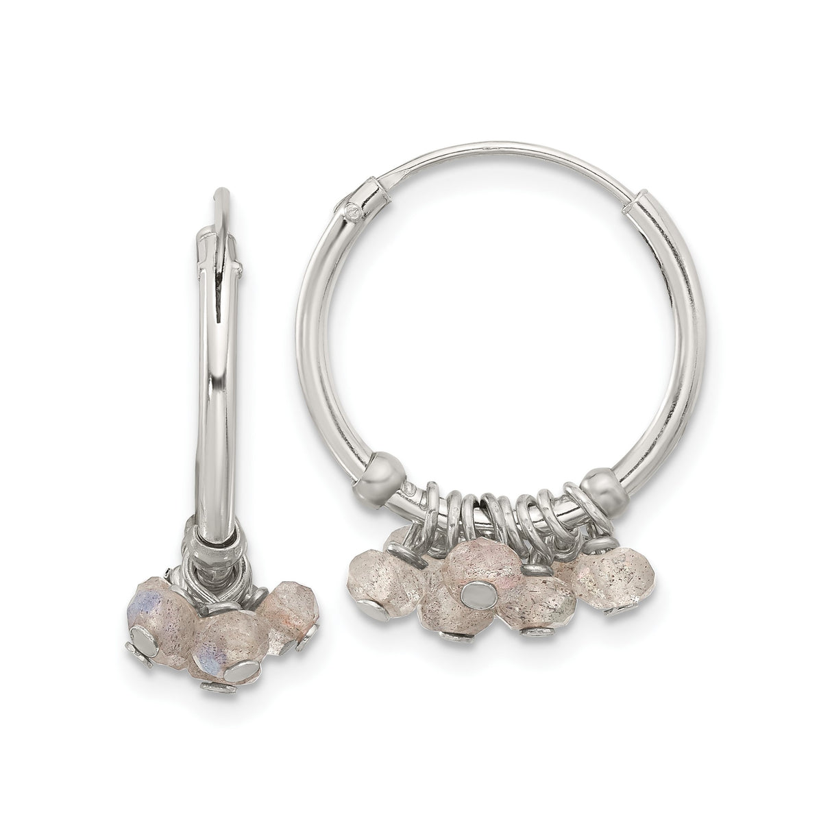 Sterling Silver Hoop Earrings with Labradorite, Wire Wrapped Boho Dangle Design