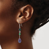 Sterling Silver Dangle Earrings with Fluorite and Aventurine Gemstones, Teardrop Boho Style