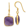 Sterling Silver Dangle Earrings with Amethyst Cushion Cut Drops, Yellow Gold Plated Finish