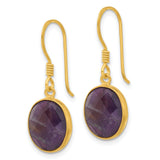 Sterling Silver Dangle Earrings with Oval Amethyst in Bezel Setting, French Hook Design