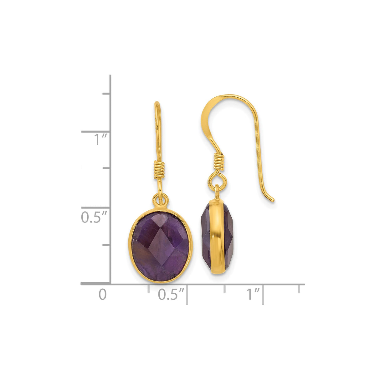 Sterling Silver Dangle Earrings with Oval Amethyst in Bezel Setting, French Hook Design