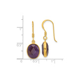 Sterling Silver Dangle Earrings with Oval Amethyst in Bezel Setting, French Hook Design