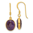 Sterling Silver Dangle Earrings with Oval Amethyst in Bezel Setting, French Hook Design