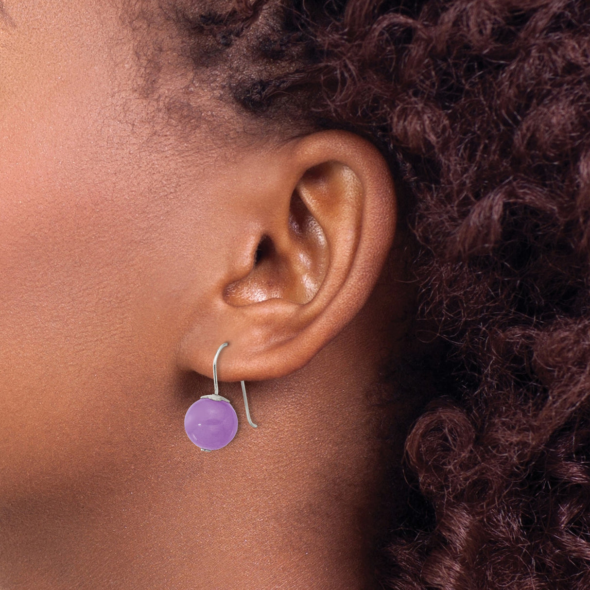Sterling Silver Dangle Earrings with Purple Jade Beads, Minimalist Boho Style for Women