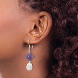 Sterling Silver Dangle Earrings with Amethyst and Freshwater Pearl, Artistic Drop Design for Women