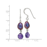 Sterling Silver Dangle Earrings with Freshwater Pearls and Purple Crystals, Handcrafted Drop Style
