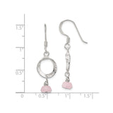 Sterling Silver Dangle Earrings with Pink Quartz, Hammered Circle, Boho Minimalist Style