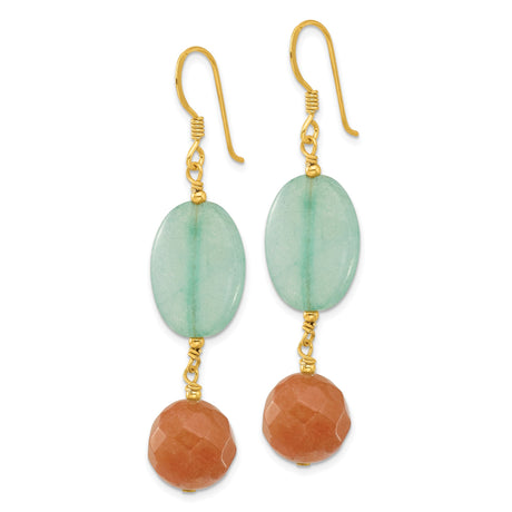 Sterling Silver Drop Earrings with Quartz and Aventurine, Boho Dangle Style for Women