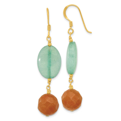 Sterling Silver Drop Earrings with Quartz and Aventurine, Boho Dangle Style for Women