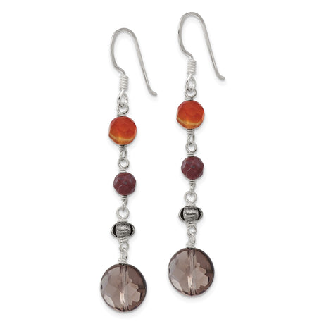 Sterling Silver Dangle Earrings with Carnelian and Jasper, Boho Drop Style for Women
