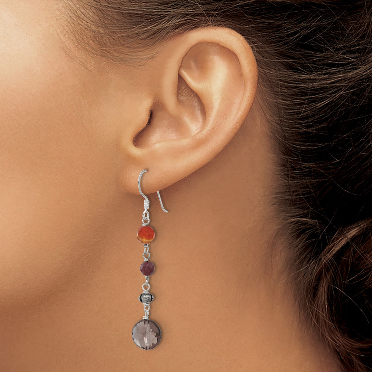 Sterling Silver Dangle Earrings with Carnelian and Jasper, Boho Drop Style for Women