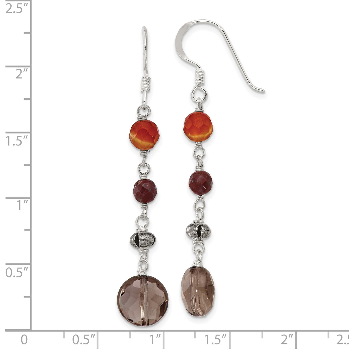 Sterling Silver Dangle Earrings with Carnelian and Jasper, Boho Drop Style for Women