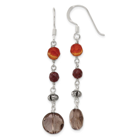 Sterling Silver Dangle Earrings with Carnelian and Jasper, Boho Drop Style for Women