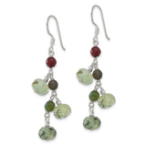 Sterling Silver Dangle Earrings with Jasper and Prehnite, Multicolor Beads, Boho Artisan Style