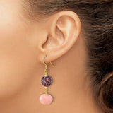 Sterling Silver Dangle Earrings with Jade Beads, Gold Hooks, Artistic Swirl Design