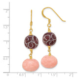 Sterling Silver Dangle Earrings with Jade Beads, Gold Hooks, Artistic Swirl Design