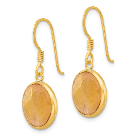 Sterling Silver Dangle Earrings with Round Aventurine in Gold Plated Bezel Setting, Boho Style