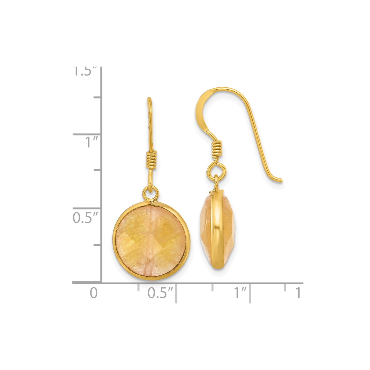 Sterling Silver Dangle Earrings with Round Aventurine in Gold Plated Bezel Setting, Boho Style