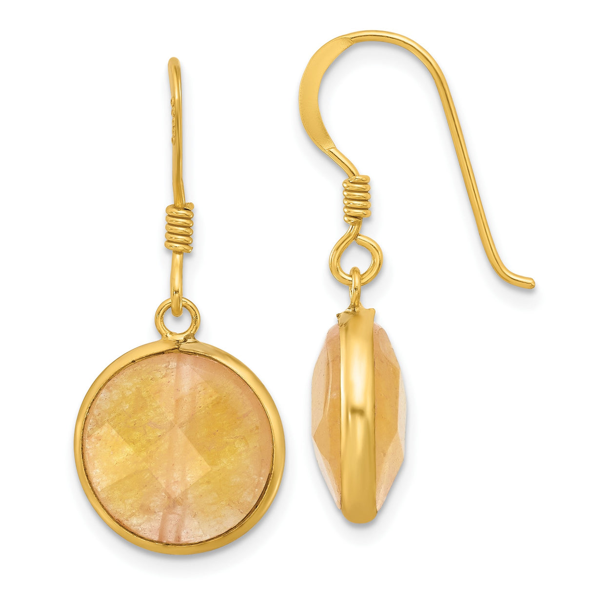 Sterling Silver Dangle Earrings with Round Aventurine in Gold Plated Bezel Setting, Boho Style