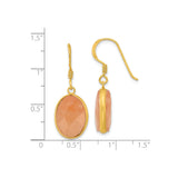 Sterling Silver Dangle Earrings with Faceted Oval Peach Aventurine, Gold Plated Minimalist Design