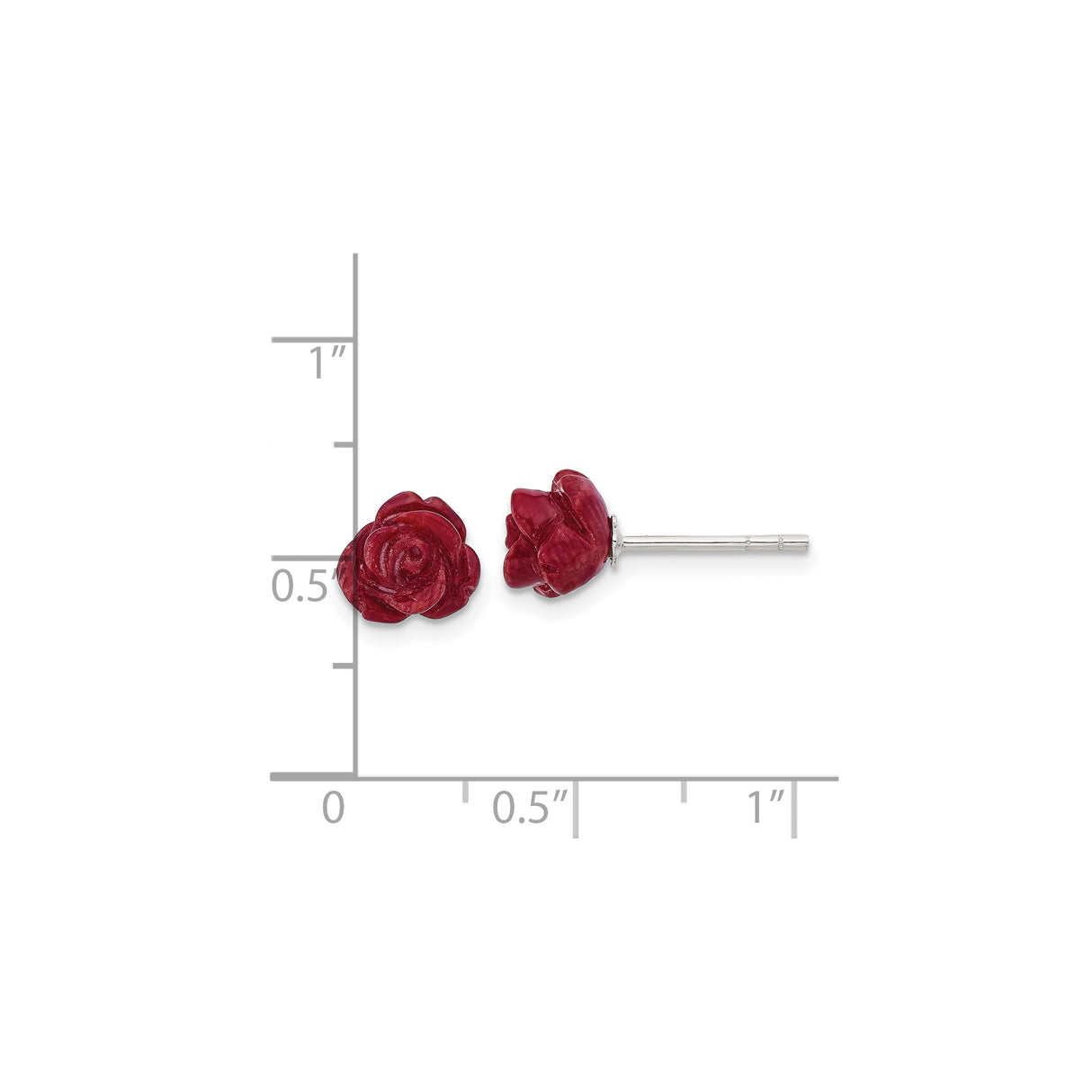 Sterling Silver Rose Stud Earrings with Carved Coral Floral Design