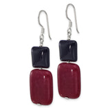 Sterling Silver Dangle Earrings with Red Jade and Black Agate, Handmade Geometric Boho Style