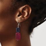 Sterling Silver Dangle Earrings with Red Jade and Black Agate, Handmade Geometric Boho Style