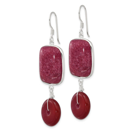 Sterling Silver Dangle Earrings with Jade and Carnelian, Handmade Boho Chic Jewelry for Women
