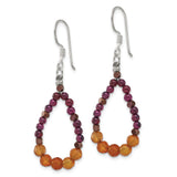 Sterling Silver Dangle Earrings with Hematite and Carnelian Beads, Boho Teardrop Style for Women