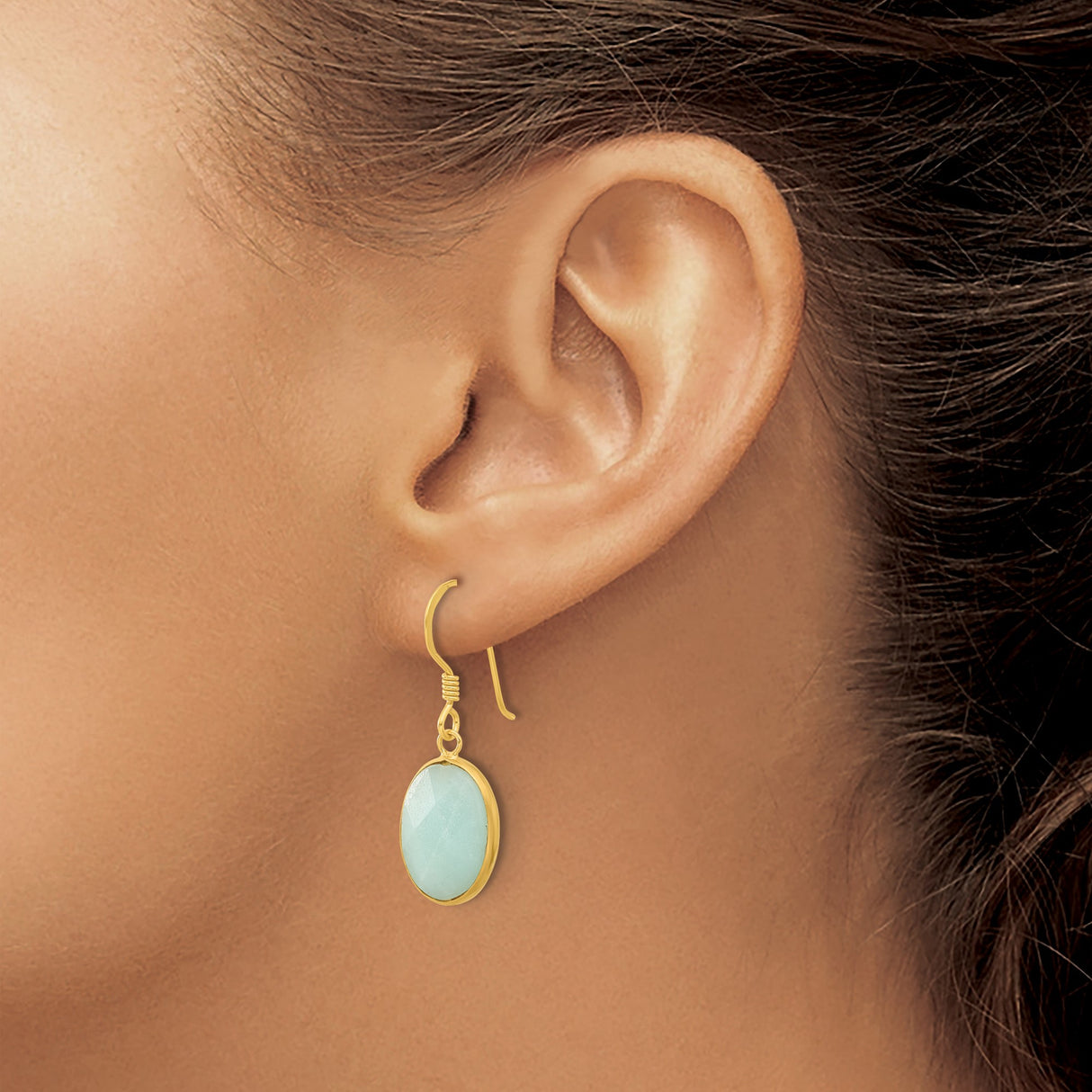 Sterling Silver Dangle Earrings with Oval Amazonite in Bezel Setting, Minimalist Long Drop Design