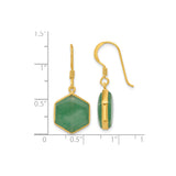 Sterling Silver Dangle Earrings with Aventurine Drops, Gold Plated Hexagon Design, Modern Boho Style