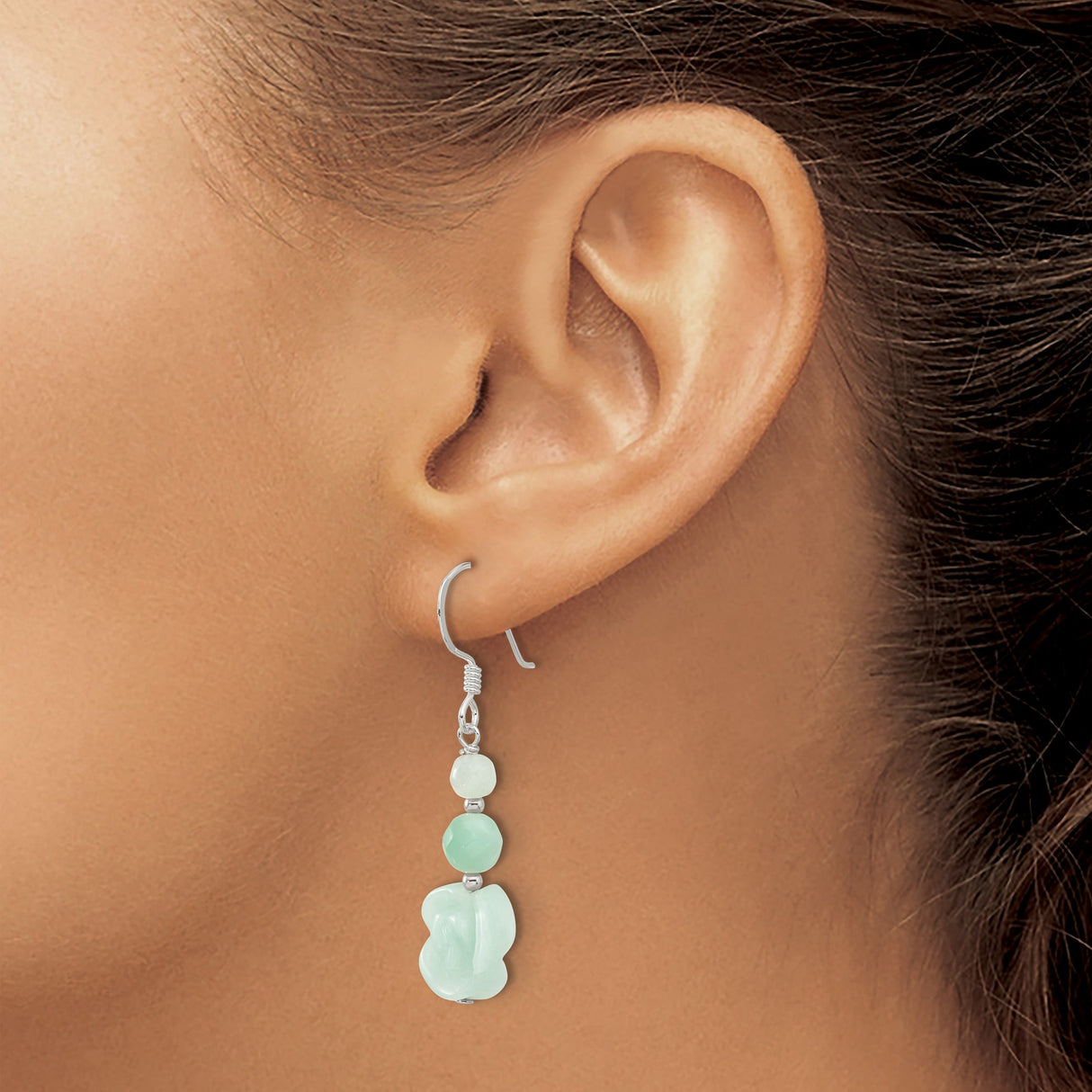 Sterling Silver Dangle Earrings with Amazonite, Rose and Butterfly Design, Boho Botanical Style