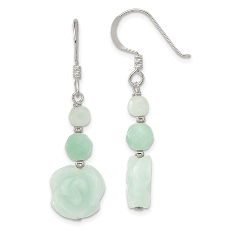 Sterling Silver Dangle Earrings with Amazonite, Rose and Butterfly Design, Boho Botanical Style
