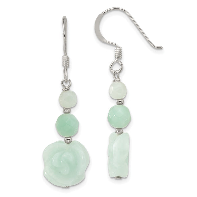Sterling Silver Dangle Earrings with Amazonite, Rose and Butterfly Design, Boho Botanical Style