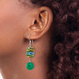 Sterling Silver Dangle Earrings with Aventurine and Murano Style Glass Beads, Floral Boho Design