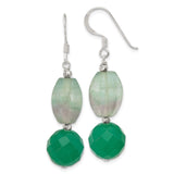 Sterling Silver Dangle Earrings with Green Aventurine and Fluorite Beads, Boho Handmade Style