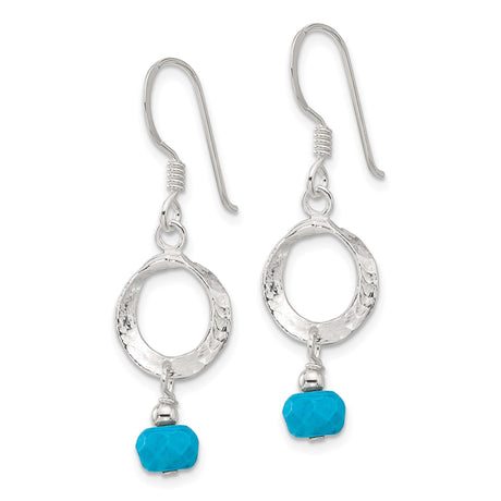 Sterling Silver Dangle Earrings with Reconstructed Magnesite, Hammered Boho Style