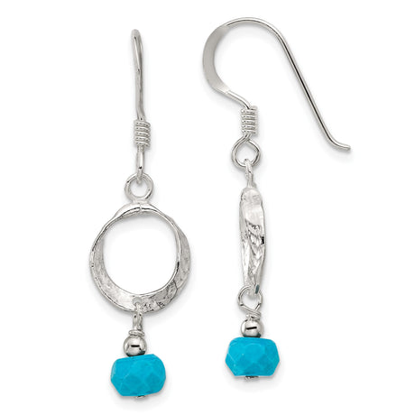 Sterling Silver Dangle Earrings with Reconstructed Magnesite, Hammered Boho Style