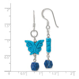 Sterling Silver Dangle Earrings with Howlite and Lapis, Butterfly Charm, Boho Asymmetrical Design