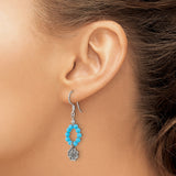 Sterling Silver Dangle Earrings with Howlite Beaded Circle and Floral Starburst Design