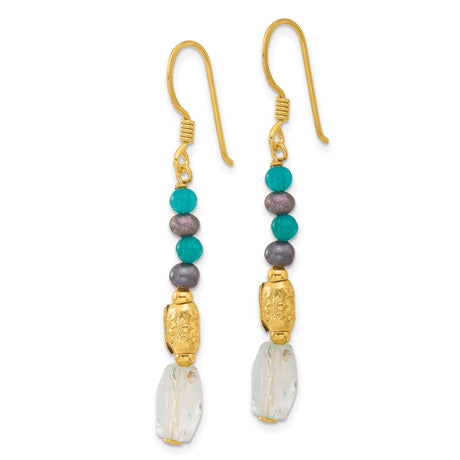 Sterling Silver Dangle Earrings with Turquoise, Black Beads, and Bohemian Drop Design