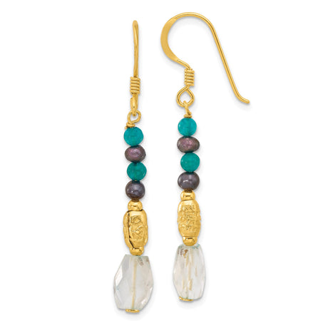 Sterling Silver Dangle Earrings with Turquoise, Black Beads, and Bohemian Drop Design