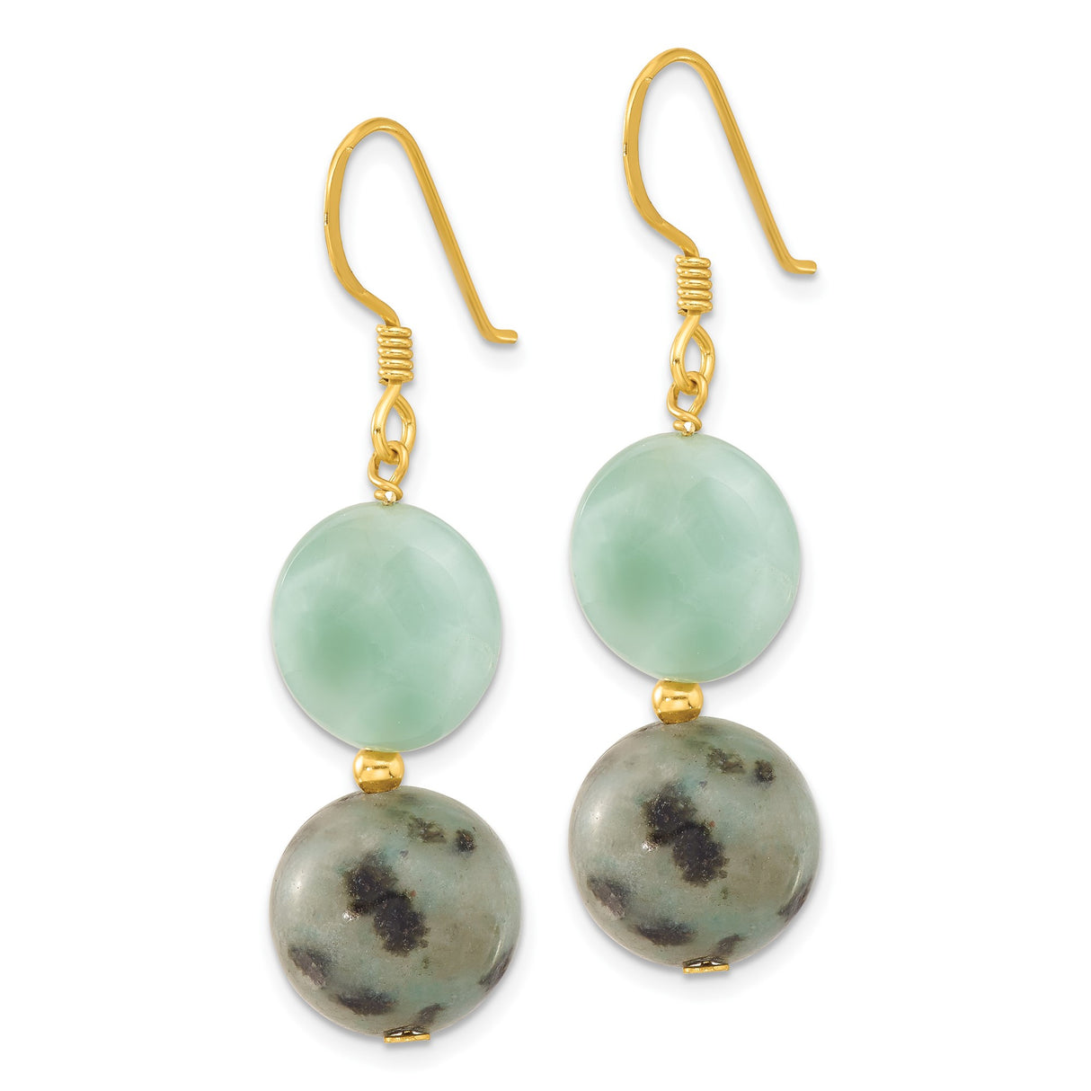 Sterling Silver Dangle Earrings with Amazonite and Jasper, Lightweight Boho Chic Style