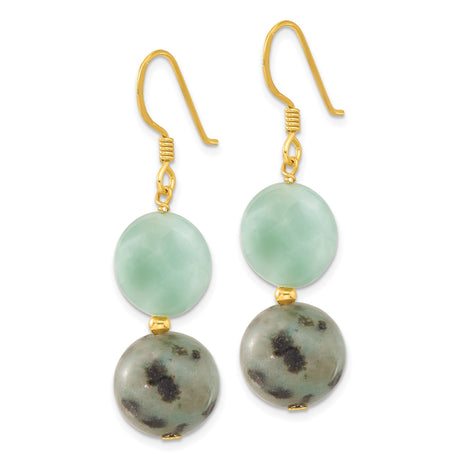 Sterling Silver Dangle Earrings with Amazonite and Jasper, Lightweight Boho Chic Style