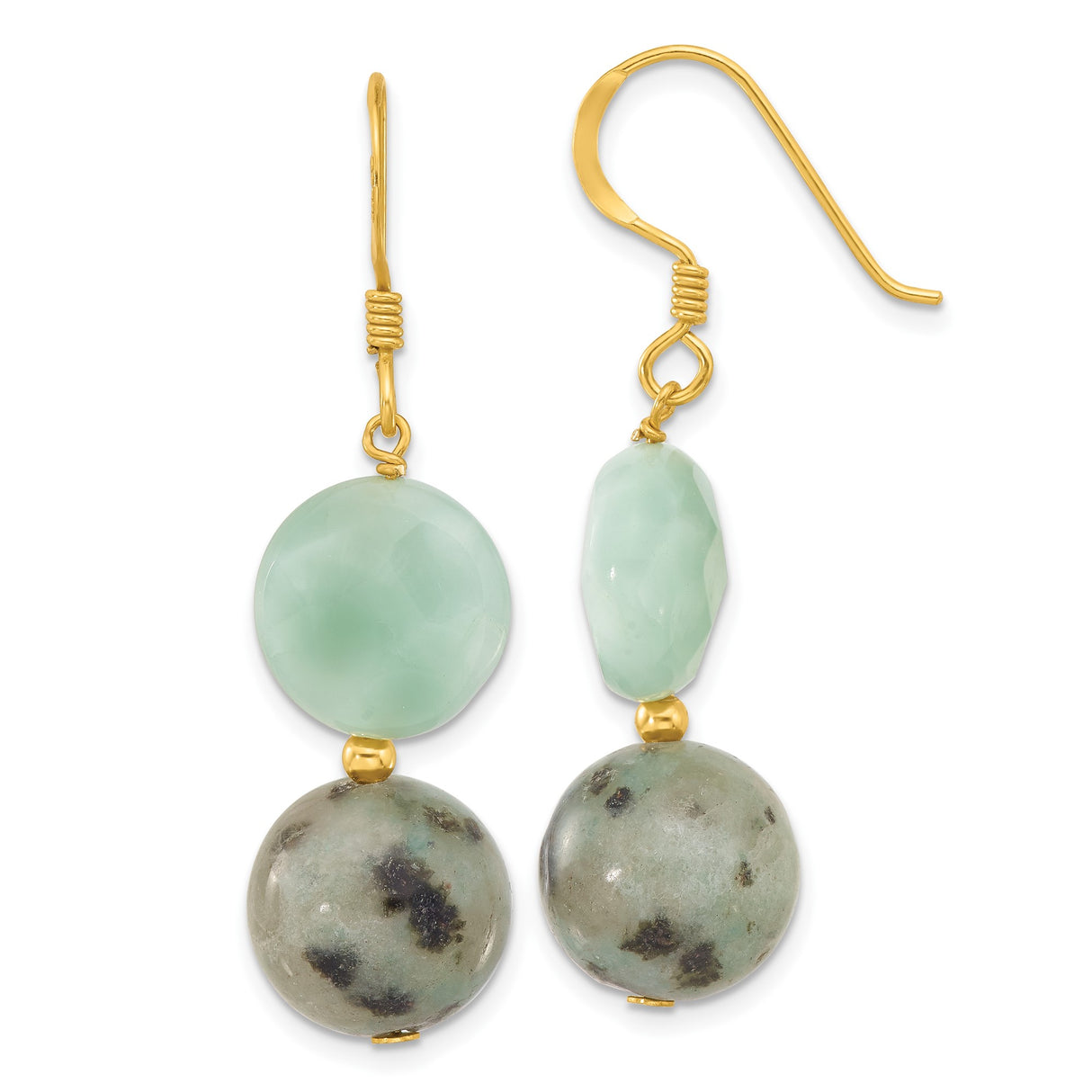 Sterling Silver Dangle Earrings with Amazonite and Jasper, Lightweight Boho Chic Style