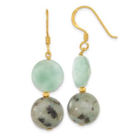 Sterling Silver Dangle Earrings with Amazonite and Jasper, Lightweight Boho Chic Style