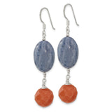 Sterling Silver Dangle Earrings with Coral and Aventurine, Boho Artistic Drop Style