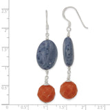 Sterling Silver Dangle Earrings with Coral and Aventurine, Boho Artistic Drop Style
