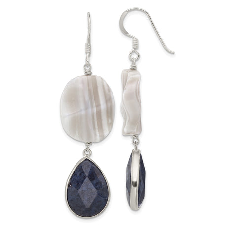 Sterling Silver Dangle Earrings with Striped Agate and Lapis, Boho Chic Artisan Style