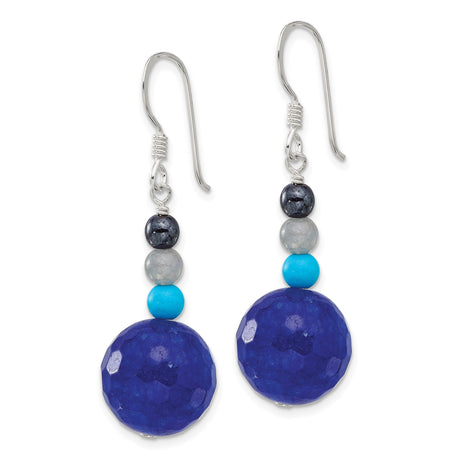Sterling Silver Dangle Earrings with Agate and Reconstructed Magnesite, Boho Style